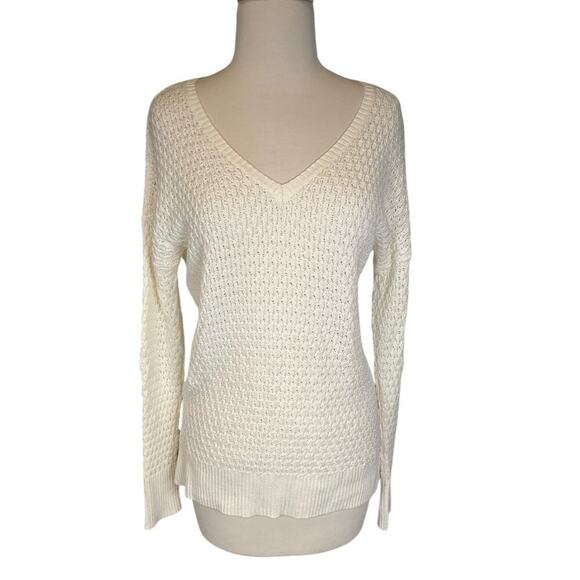 American Eagle V-Neck Sweater White Size Small Light Weight Waffle Knit - Picture 1 of 11